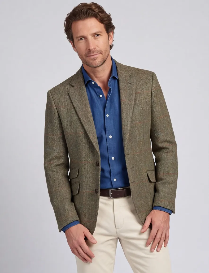 Wellington of Bilmore colbert khaki geruit wol normale fit London