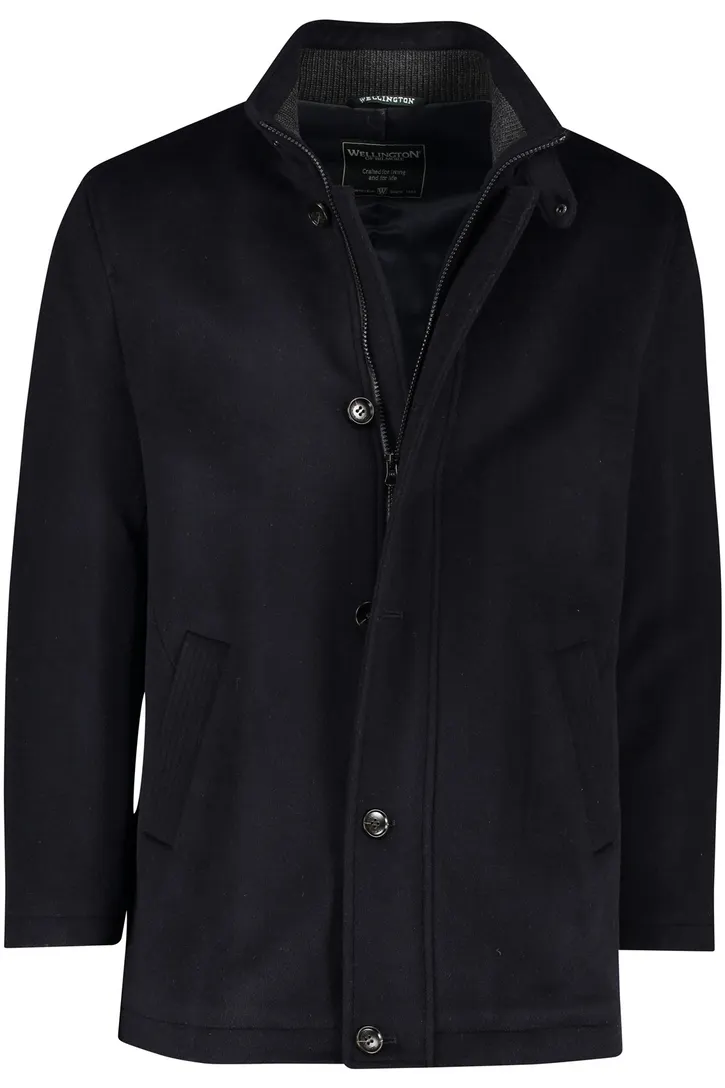 Wellington of Bilmore winterjas donkerblauw knopen normale fit wol en kasjmier