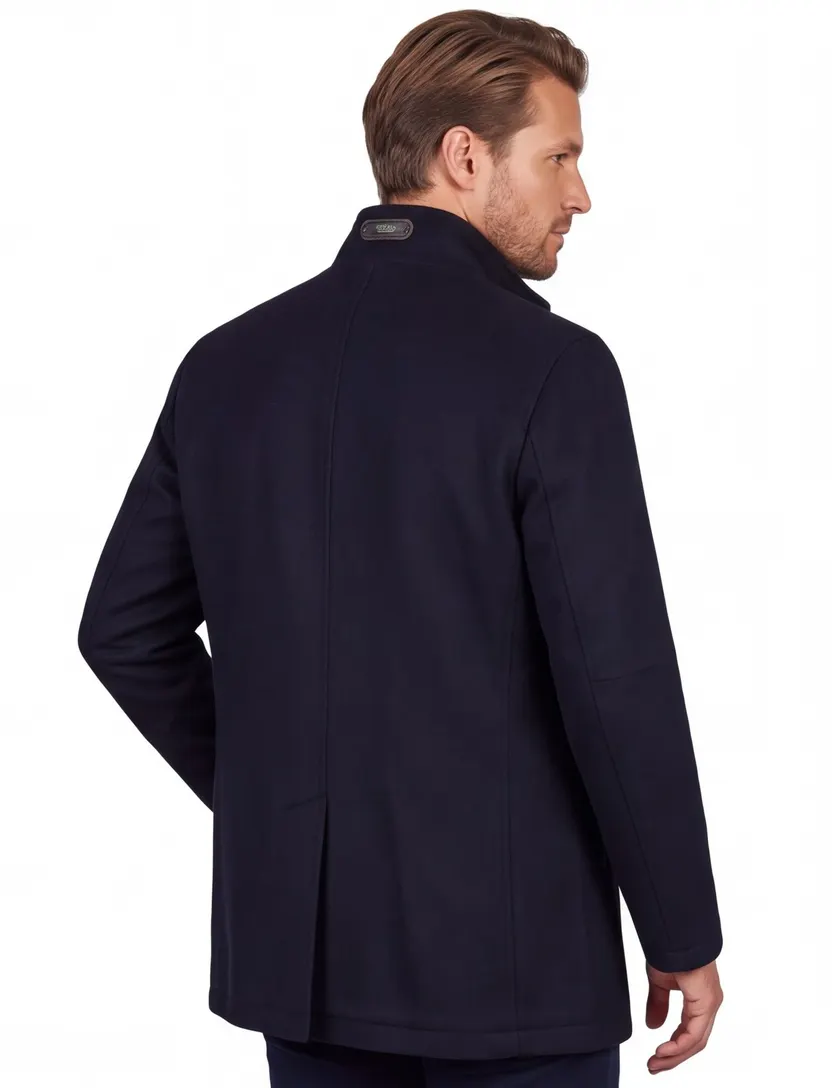 Wellington of Bilmore winterjas donkerblauw knopen normale fit wol en kasjmier