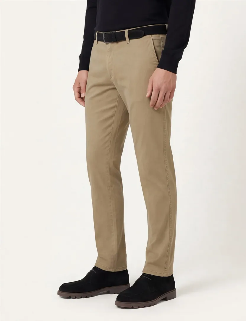 Brax chino beige effen katoen SILVIO bruine knoop