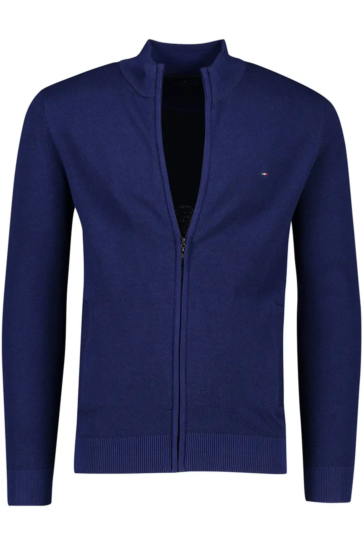 Portofino vest heren blauw rits effen 100% katoen