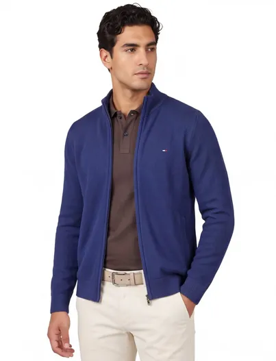 Portofino Portofino vest blauw rits effen katoen logo