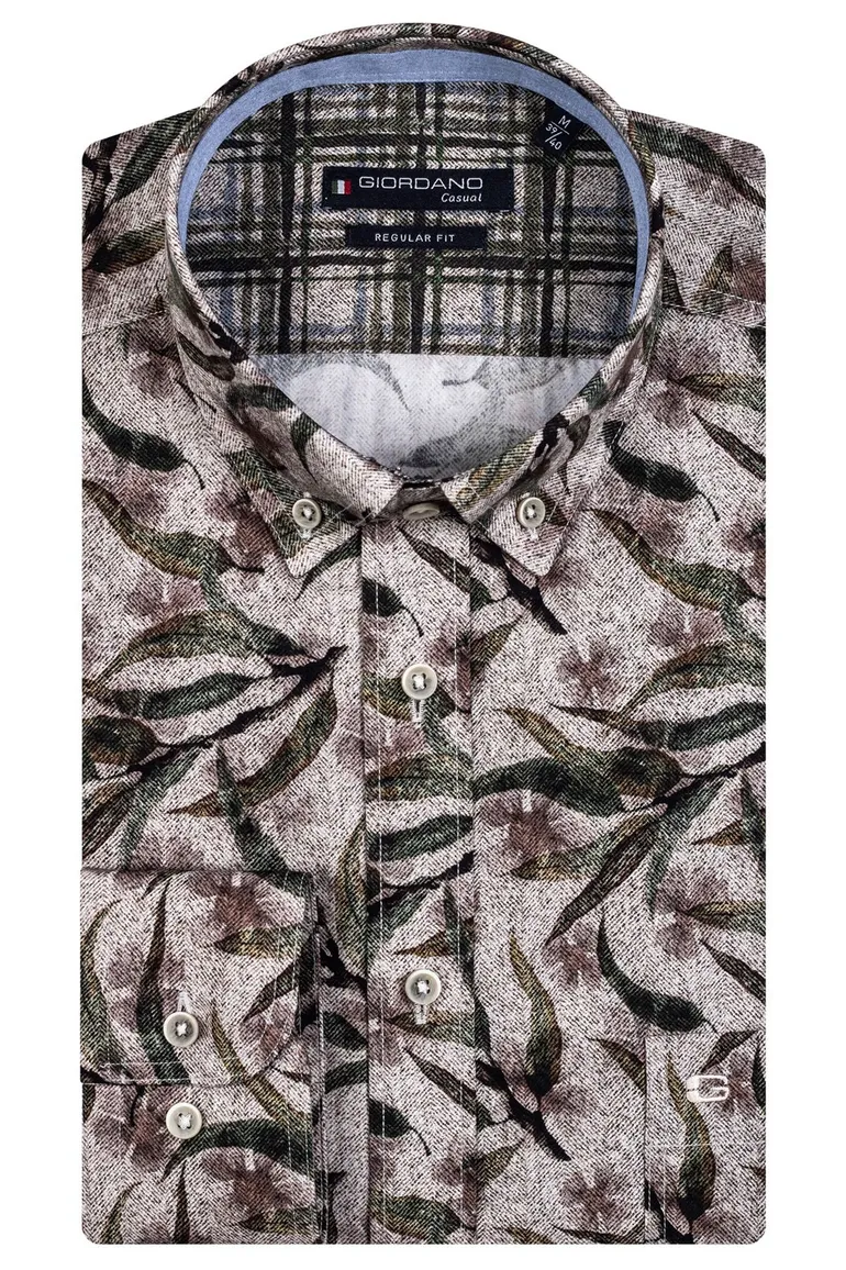 Giordano casual overhemd wijde fit groen geprint katoen