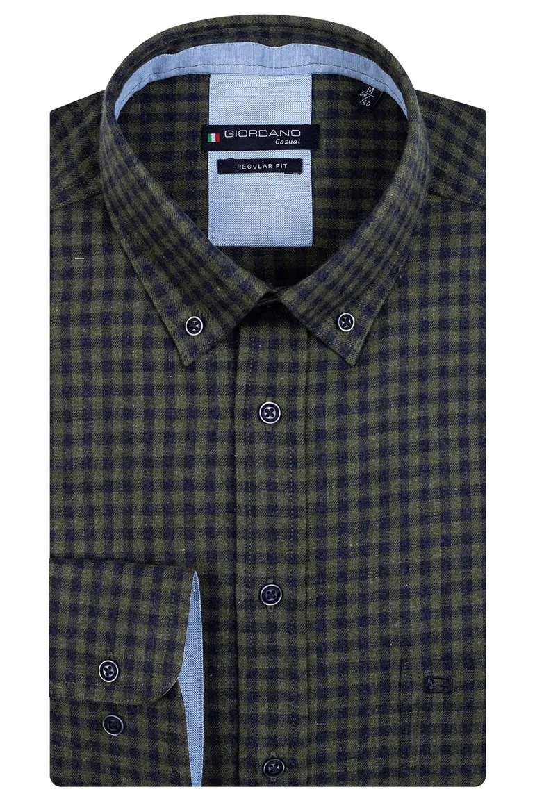 Giordano overhemd groen blauw geruit