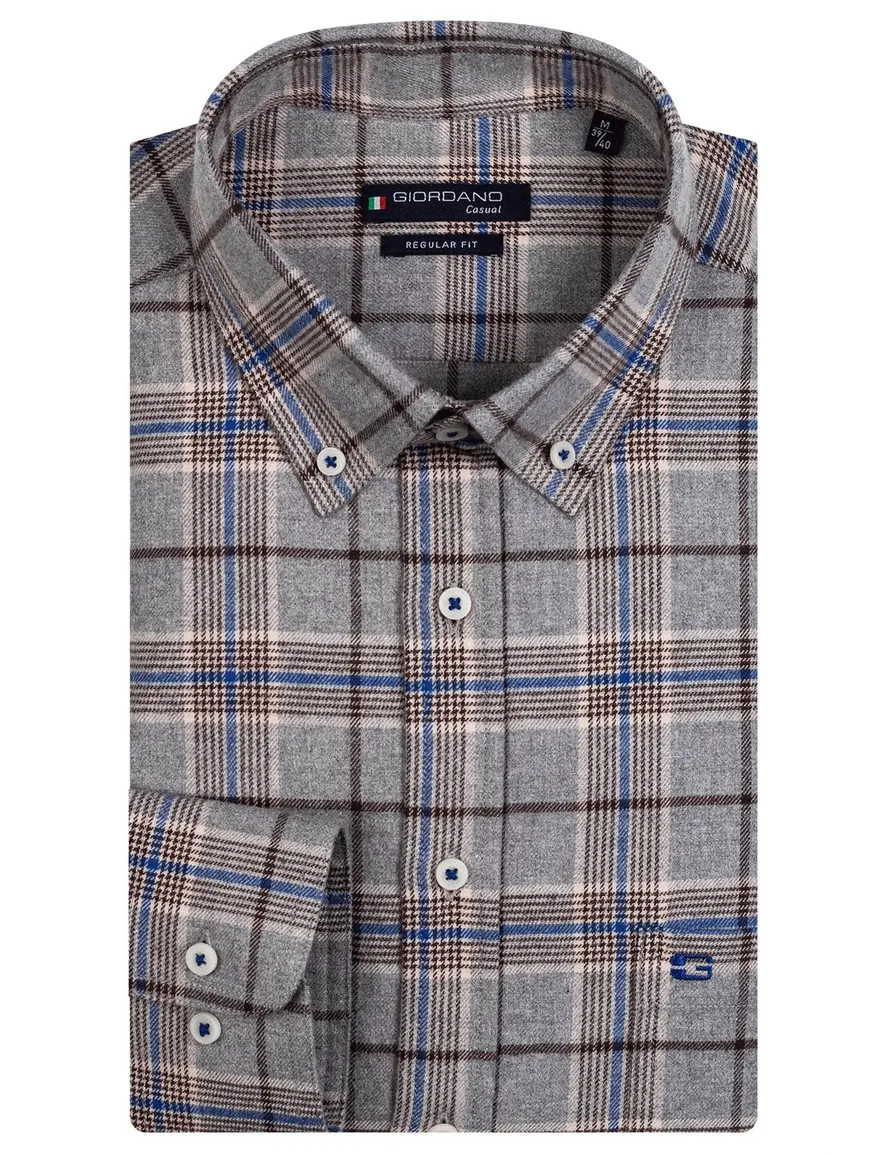 Giordano overhemd geruit grijs blauw