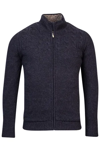 Baileys Baileys vest opstaande kraag donkerblauw zilveren rits gemêleerd wol