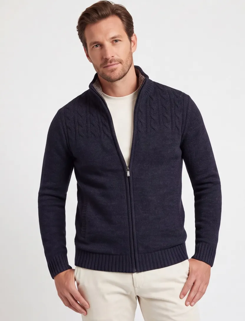 Baileys vest opstaande kraag donkerblauw rits zilver gemêleerd wol