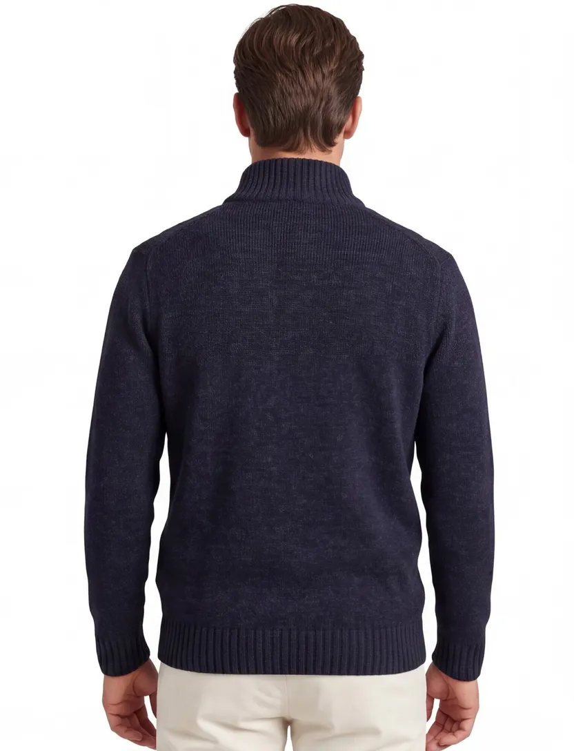 Baileys vest opstaande kraag donkerblauw rits zilver gemêleerd wol