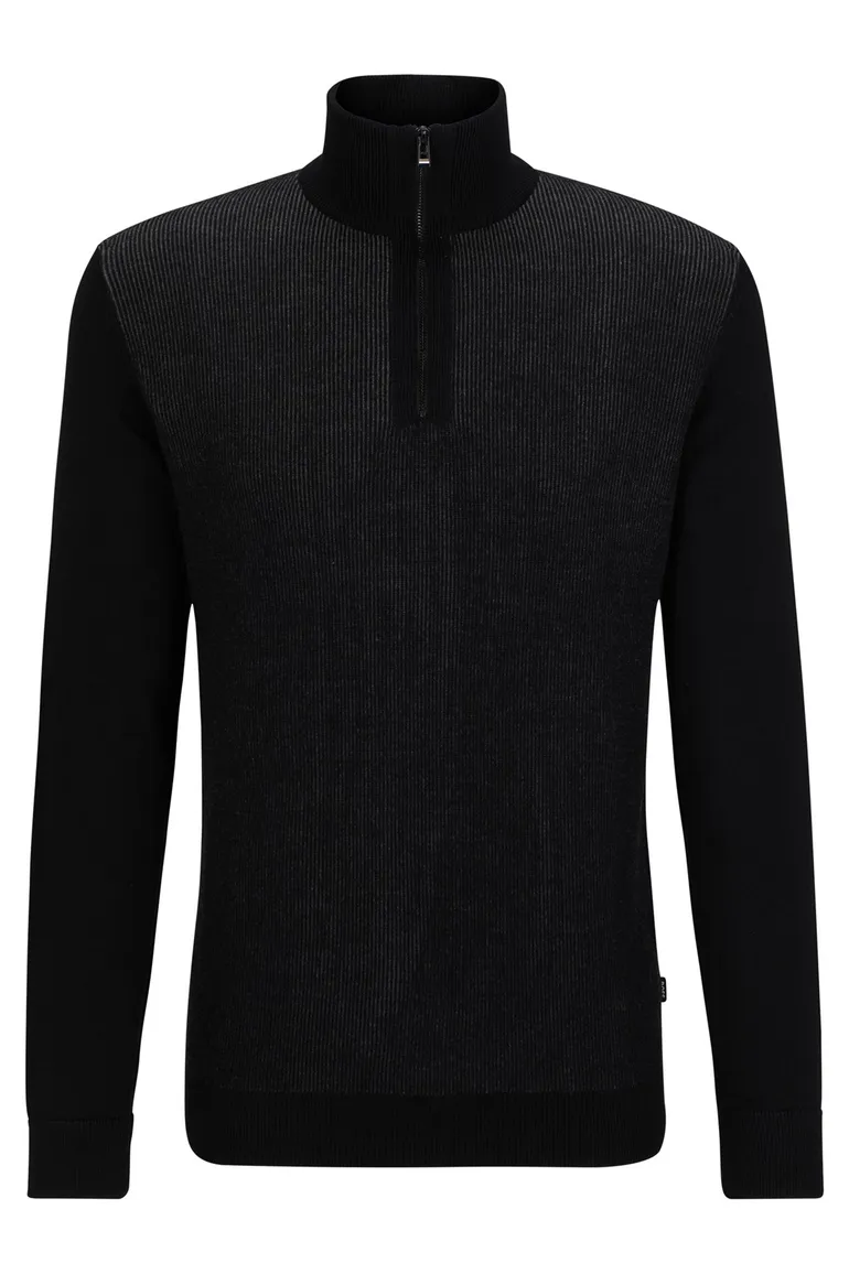 BOSS Black Ofilato half zip trui zwart effen wol