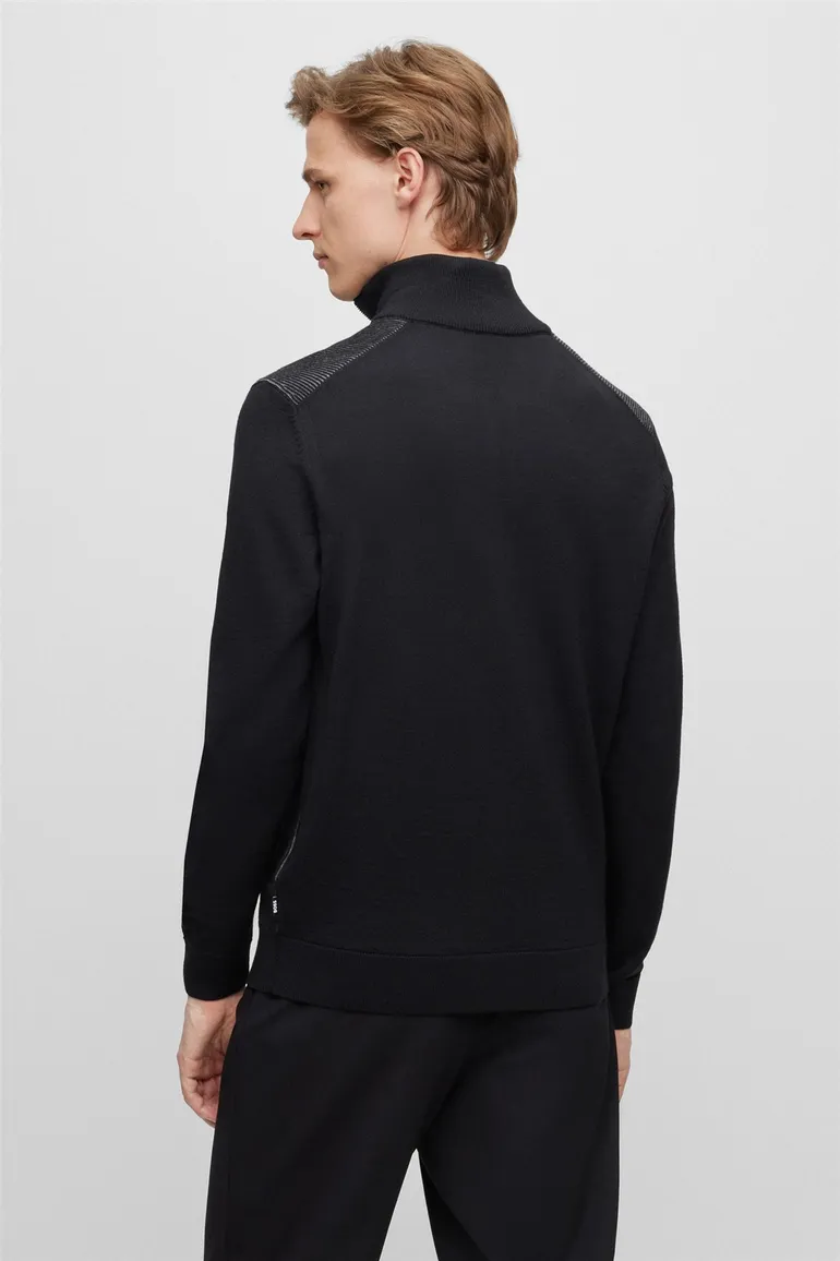 BOSS Black Ofilato half zip trui zwart effen wol