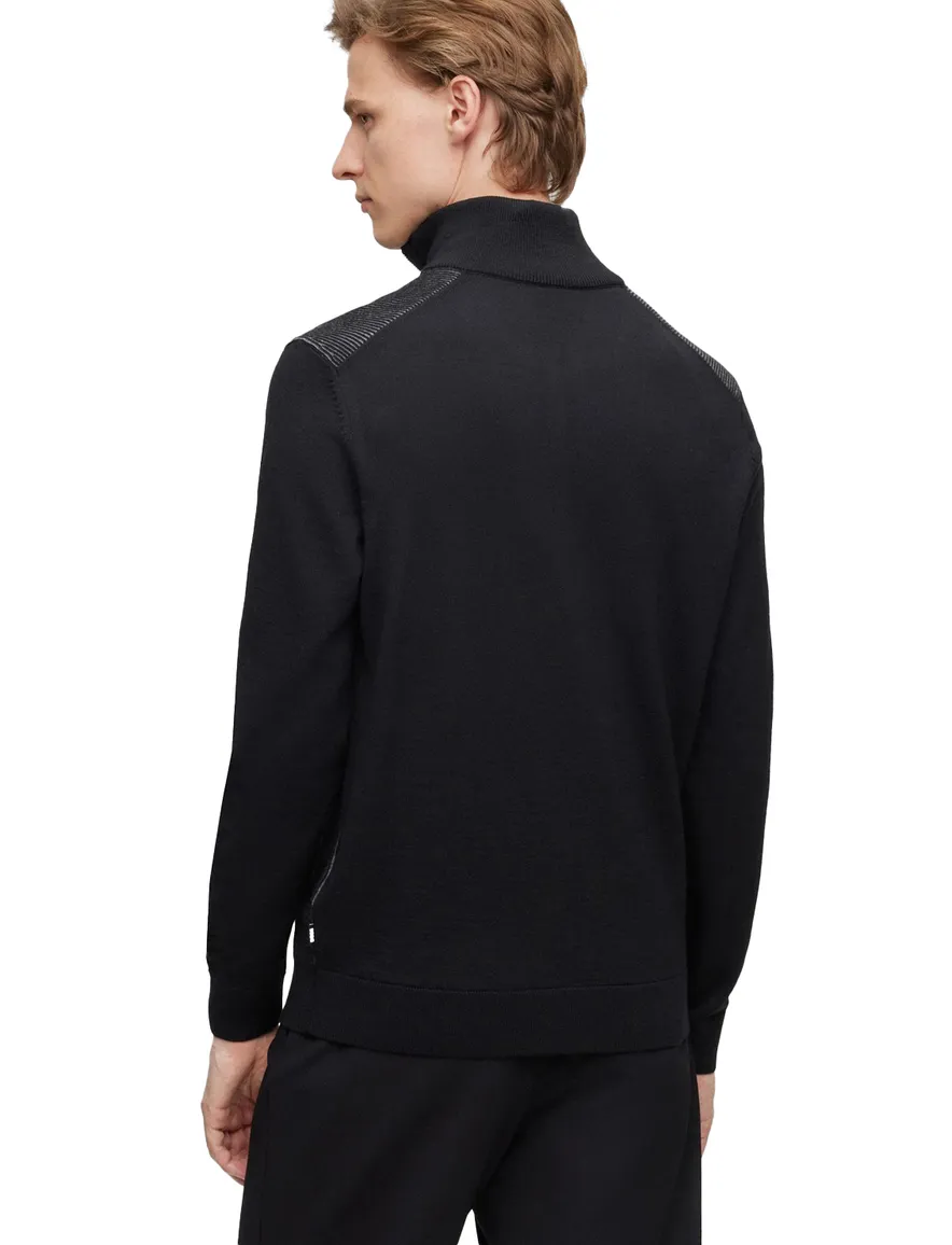 BOSS Black Ofilato half zip trui zwart effen wol