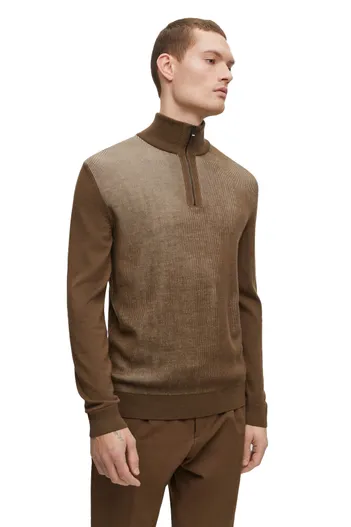 Hugo Boss BOSS Black Ofilato half zip trui bruin effen wol