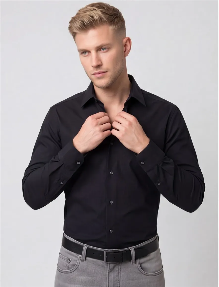 Zwart Hugo Boss overhemd slim fit H-HANK