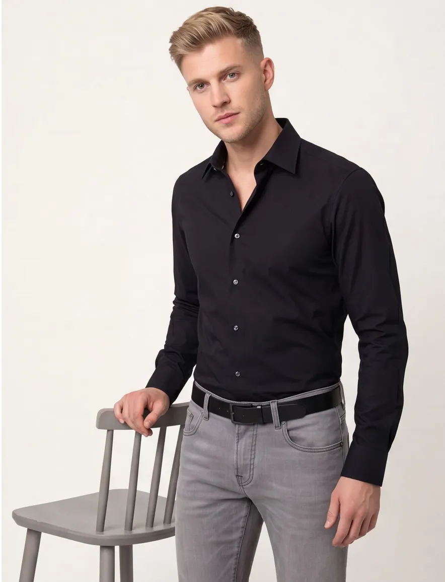 Zwart Hugo Boss overhemd slim fit H-HANK