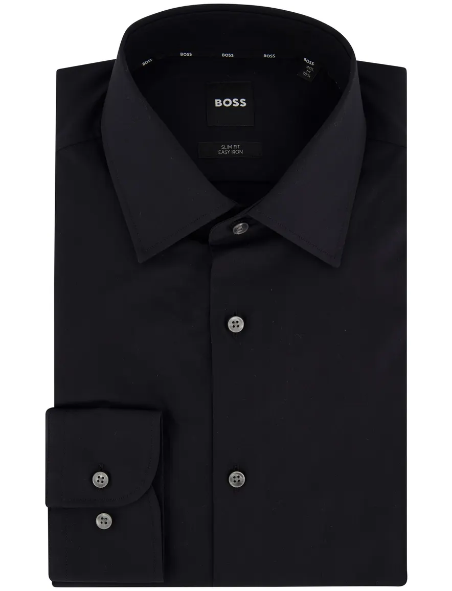 Zwart Hugo Boss overhemd slim fit H-HANK