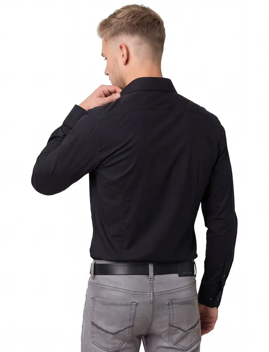 Zwart Hugo Boss overhemd slim fit H-HANK
