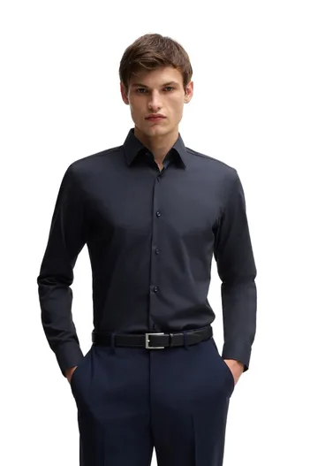 Hugo Boss H-HANK Hugo Boss Black overhemd slim fit donkerblauw effen katoen