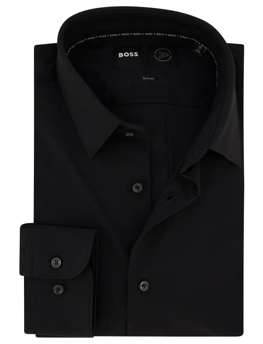 Boss P-Hank overhemd slim fit zwart effen semi wide spread