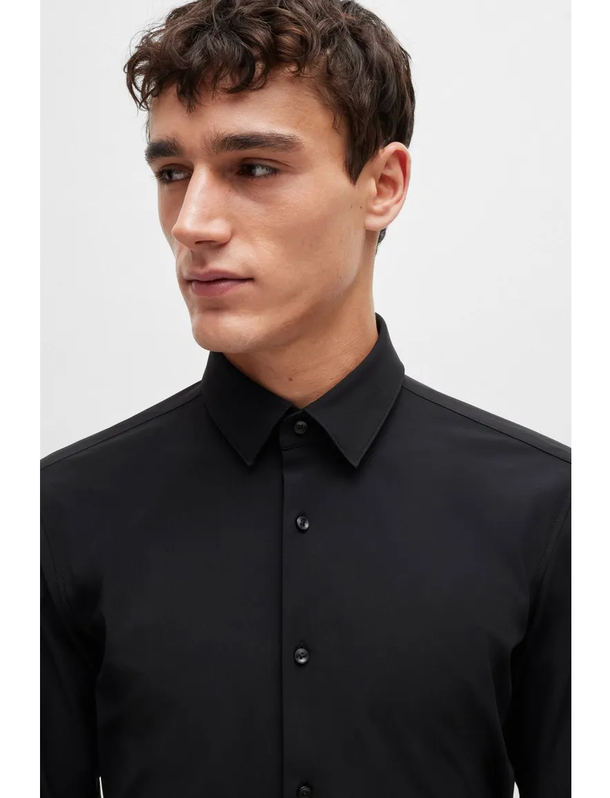 Boss P-Hank overhemd slim fit zwart effen semi wide spread