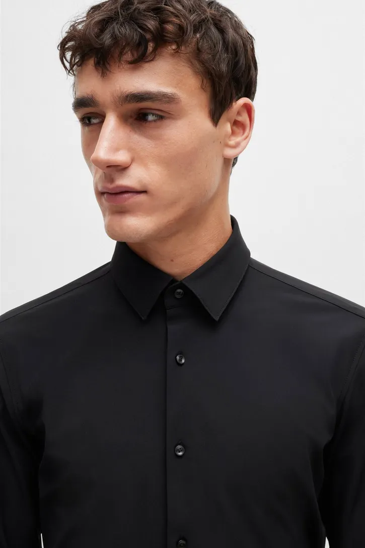 Hugo Boss overhemd slim fit zwart effen business