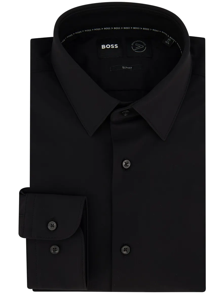Boss P-Hank overhemd slim fit zwart effen semi wide spread