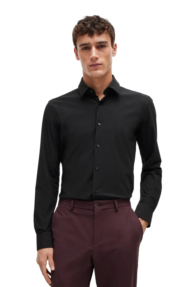 Hugo Boss overhemd slim fit zwart effen business
