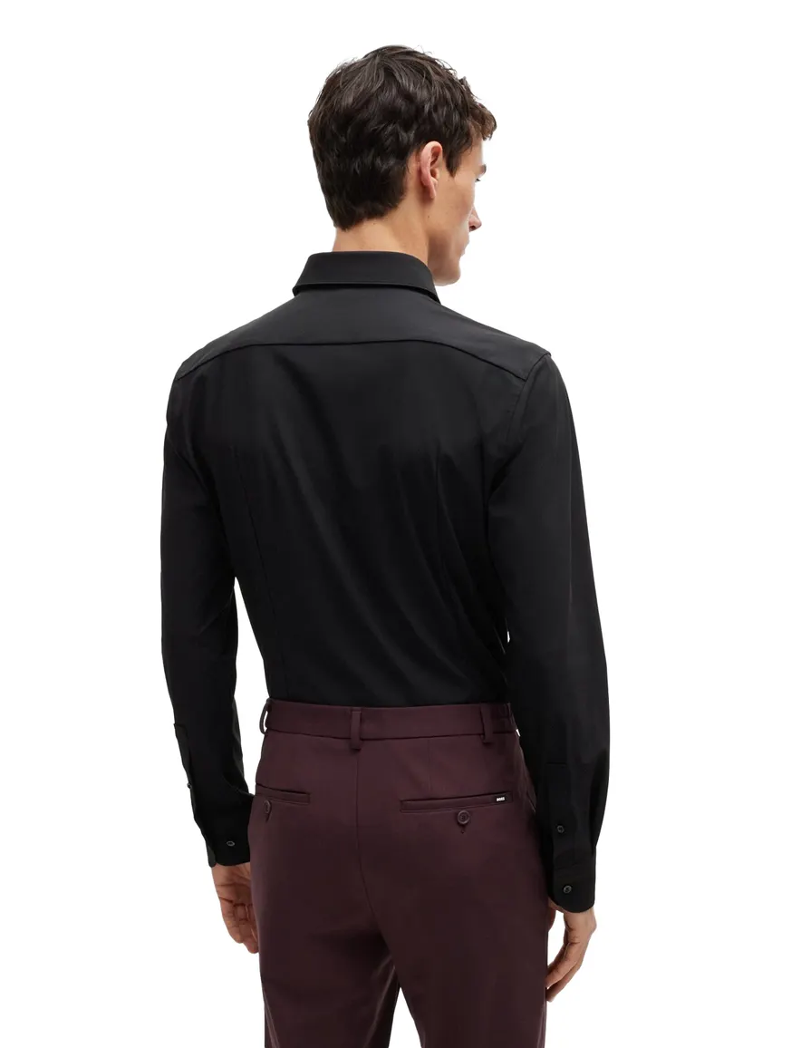 Boss P-Hank overhemd slim fit zwart effen semi wide spread