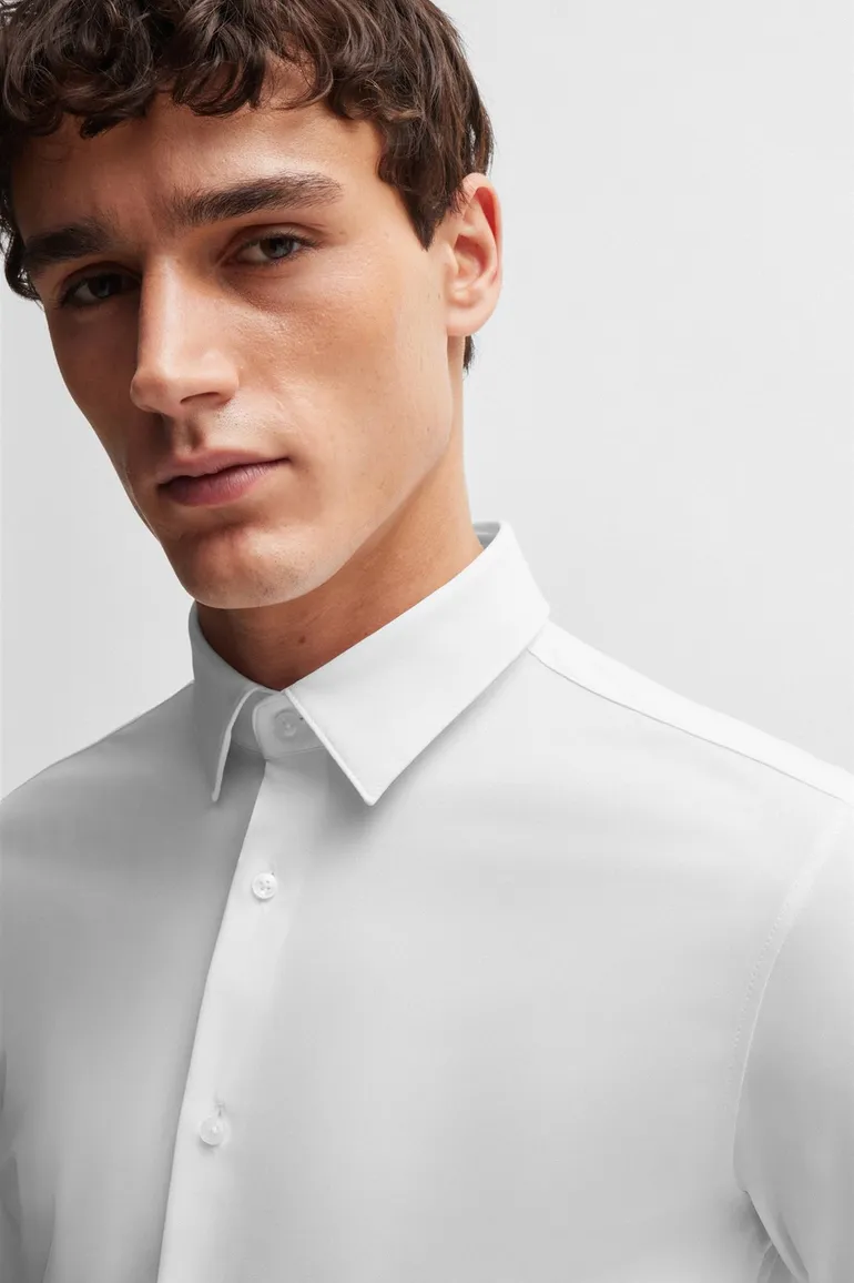 BOSS P-Hank overhemd slim fit wit effen zakelijk semi wide spread