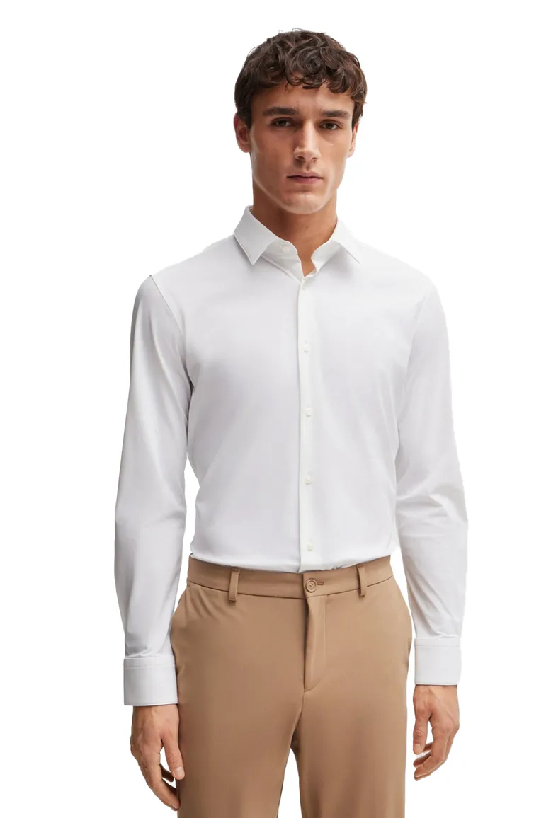 BOSS P-Hank overhemd slim fit wit effen zakelijk semi wide spread