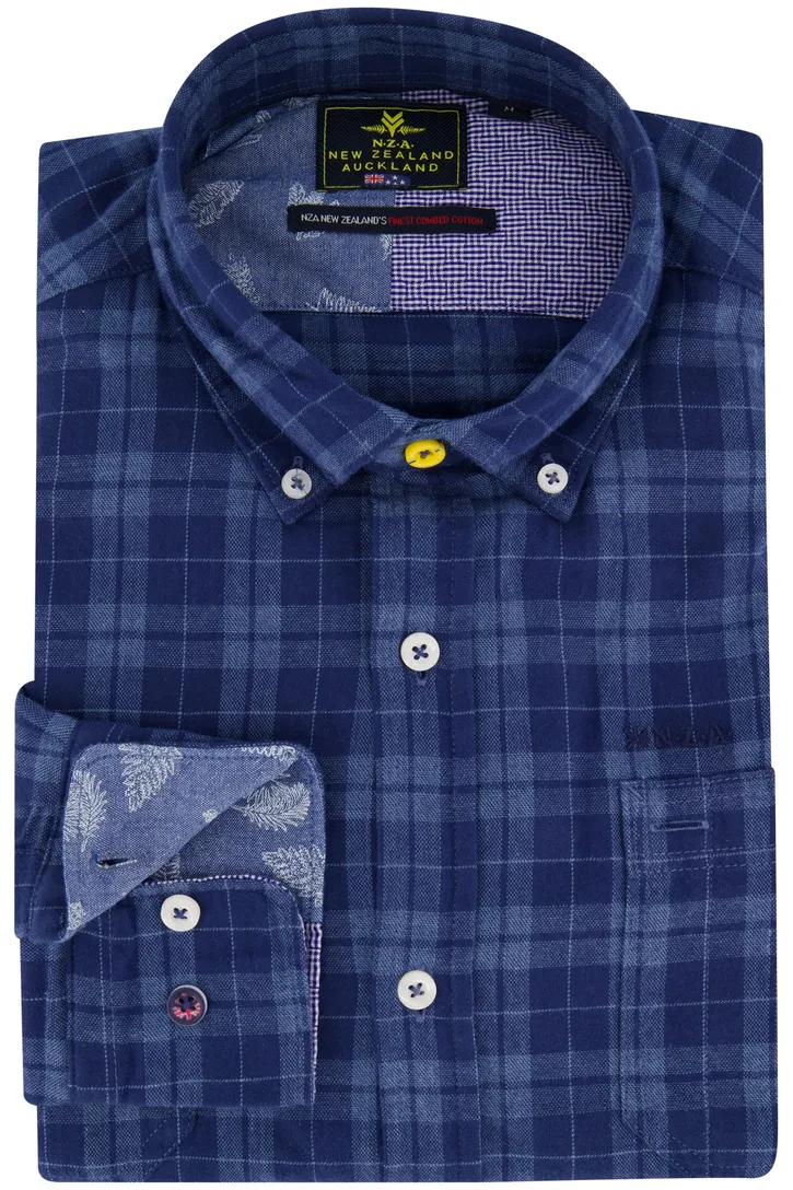 New Zealand casual overhemd Calder normale fit blauw geruit katoen