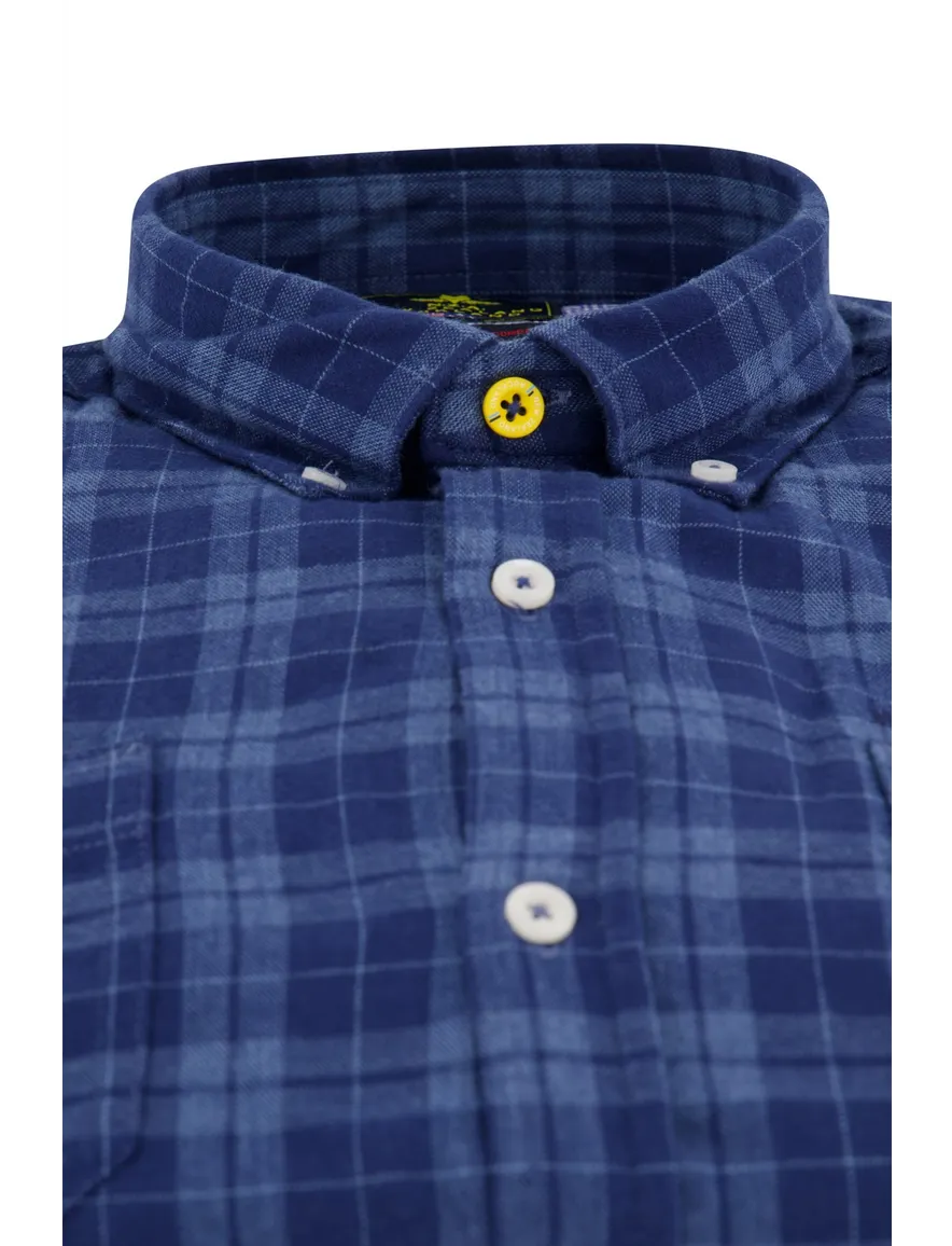 Katoenen New Zealand casual overhemd Calder normale fit blauw geruit
