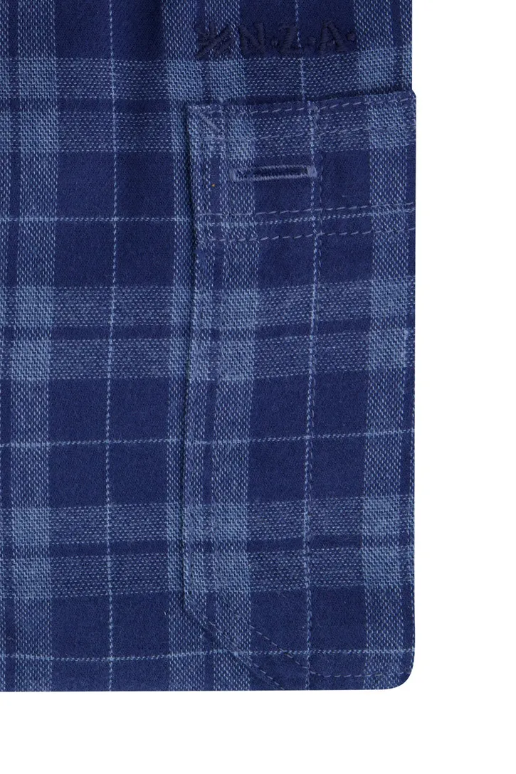 New Zealand casual overhemd Calder normale fit blauw geruit katoen