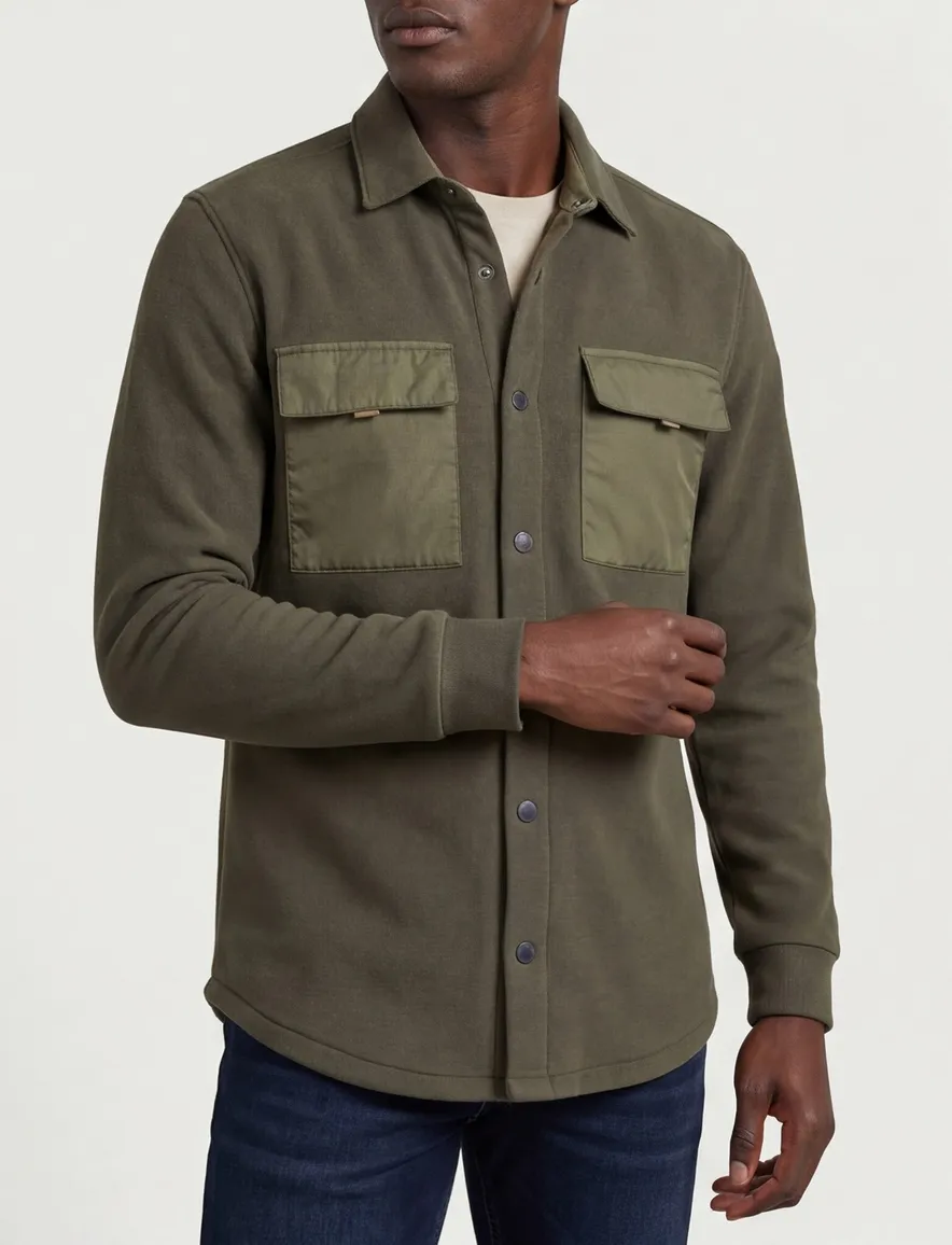 Overshirt New Zealand Otakou legergroen effen katoen