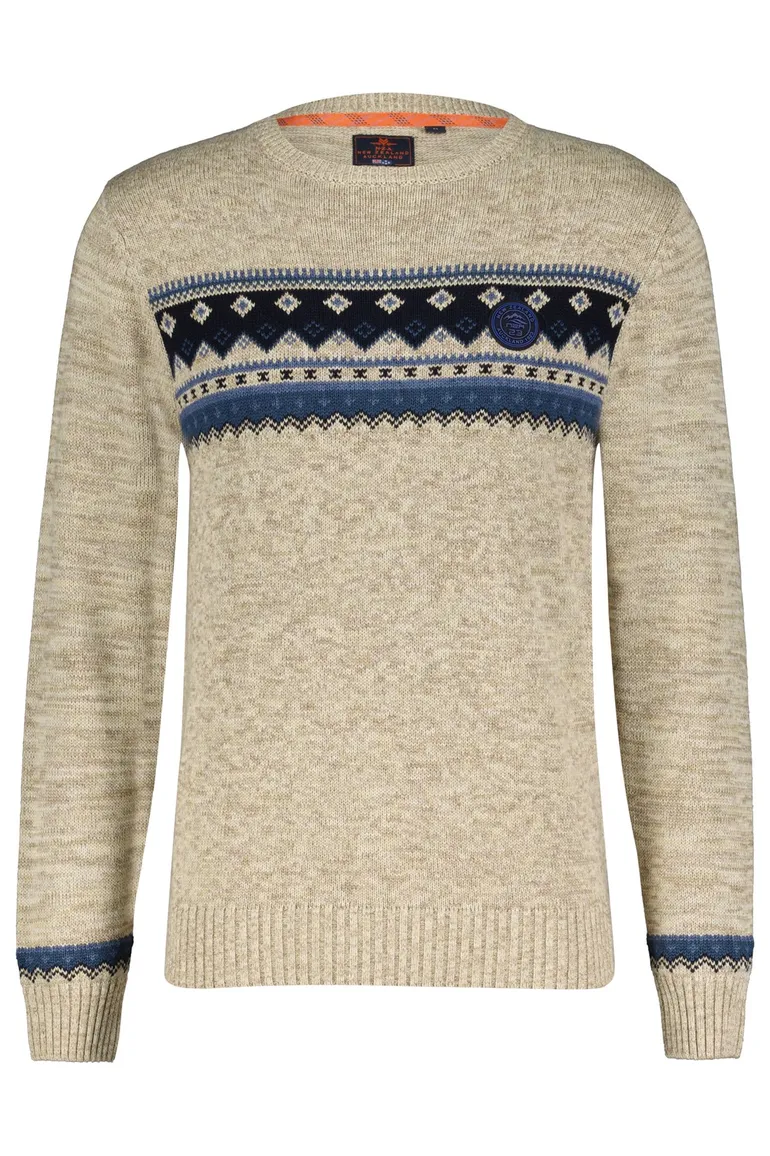 New Zealand Ngatotara trui ronde hals beige met print