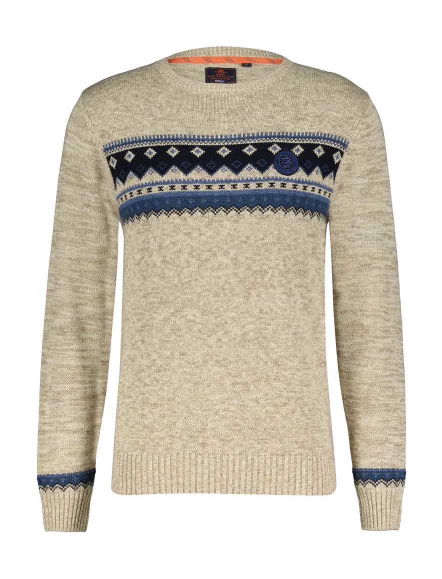 New Zealand Ngatotara trui ronde hals beige met print