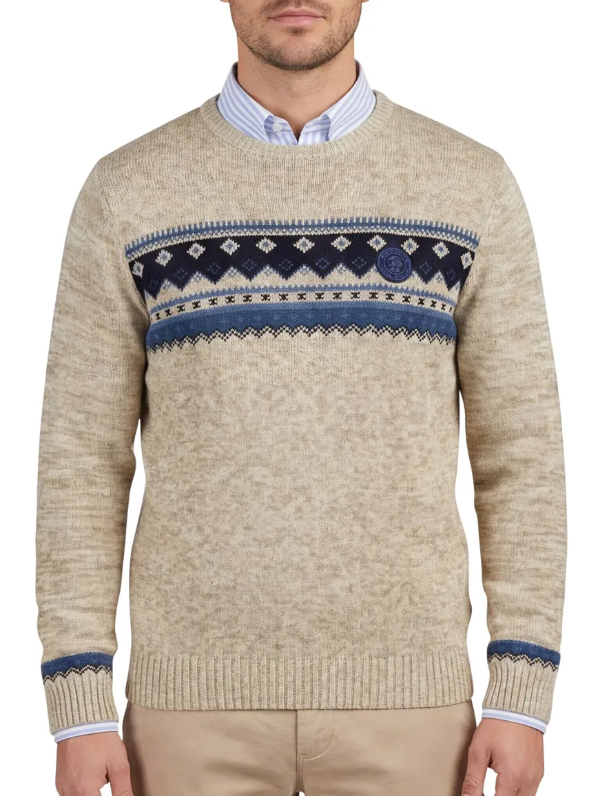 New Zealand Ngatotara trui ronde hals beige met print