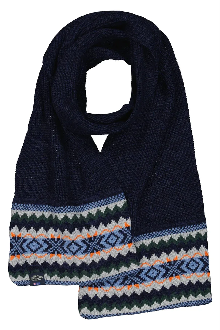 Sjaal New Zealand White stone donkerblauw geprint