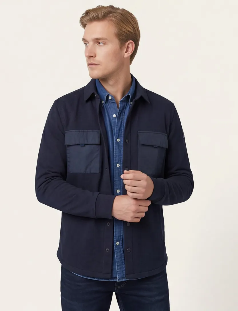 New Zealand overshirt donkerblauw Otakou effen katoen