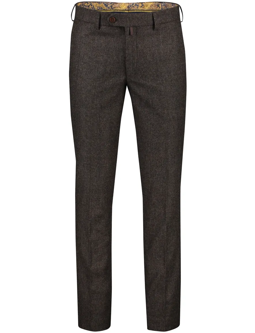 Meyer Bonn Modern Fit flatfront pantalon bruin effen lamswol
