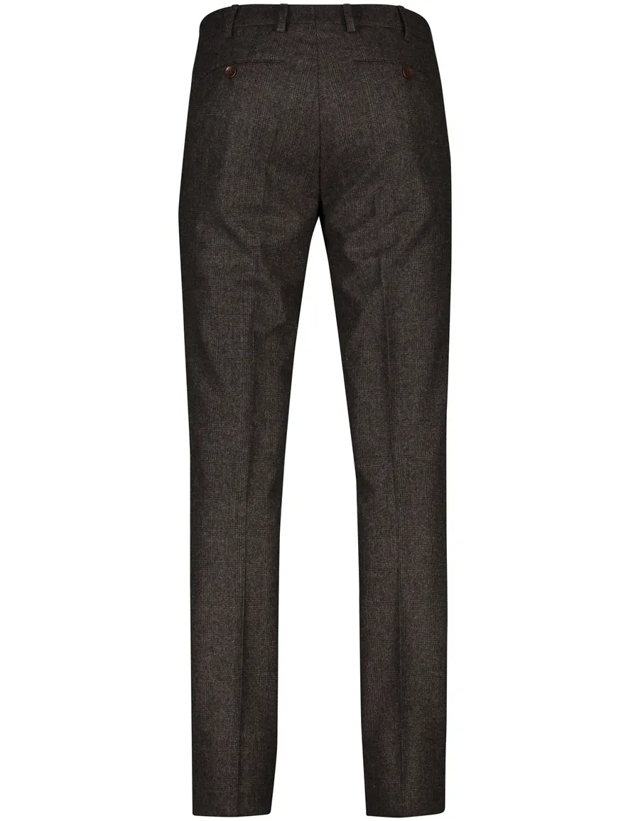 Meyer Bonn Modern Fit flatfront pantalon bruin effen lamswol