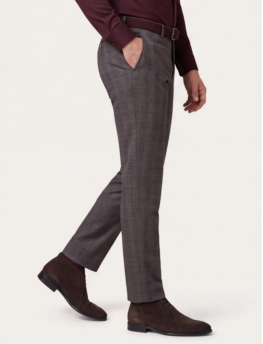 Meyer chino grijs geruit Bonn perfect fit