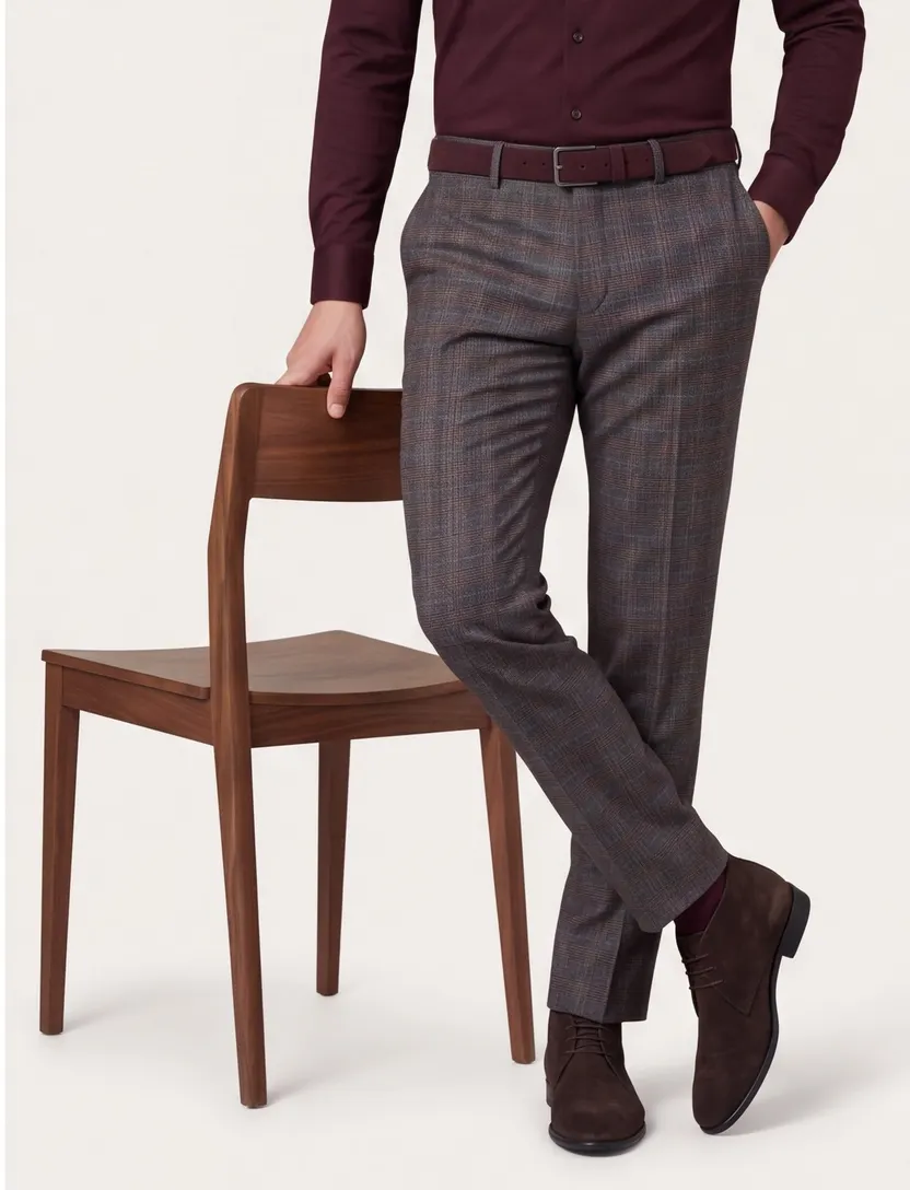 Meyer grijze geruite chino Bonn perfect fit