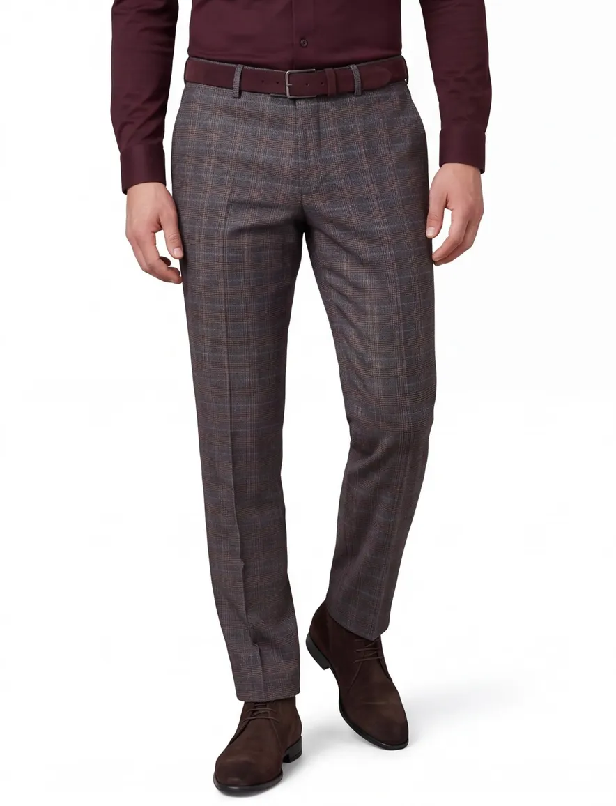 Meyer chino grijs geruit Bonn perfect fit