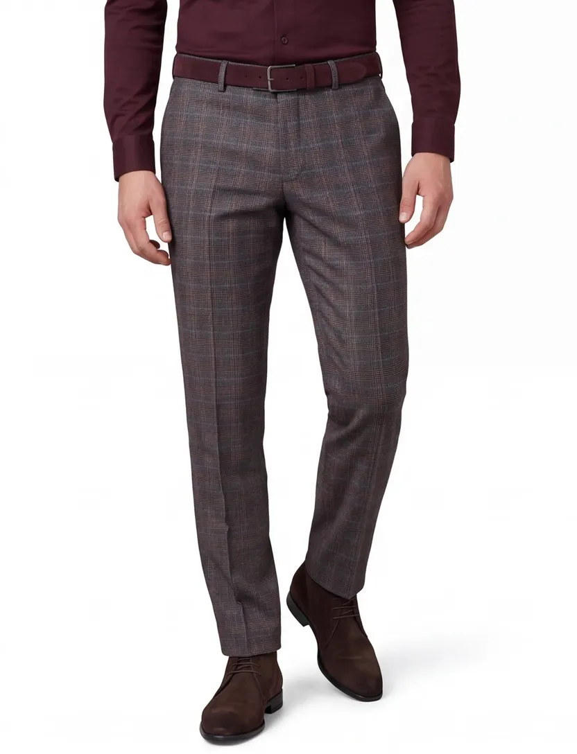 Meyer grijze geruite chino Bonn perfect fit