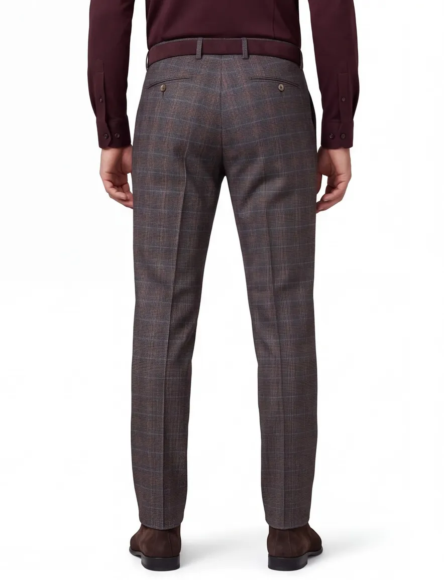 Meyer chino grijs geruit Bonn perfect fit