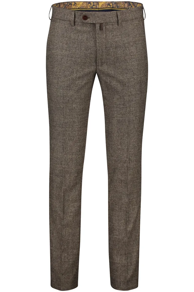 Meyer Bonn pantalon wol bruin geruit extusiet