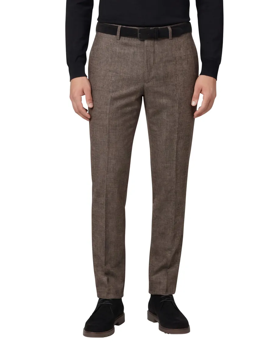 Meyer pantalon flatfront Bonn bruin geruit wol