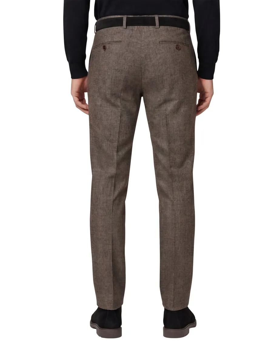 Meyer pantalon flatfront Bonn bruin geruit wol