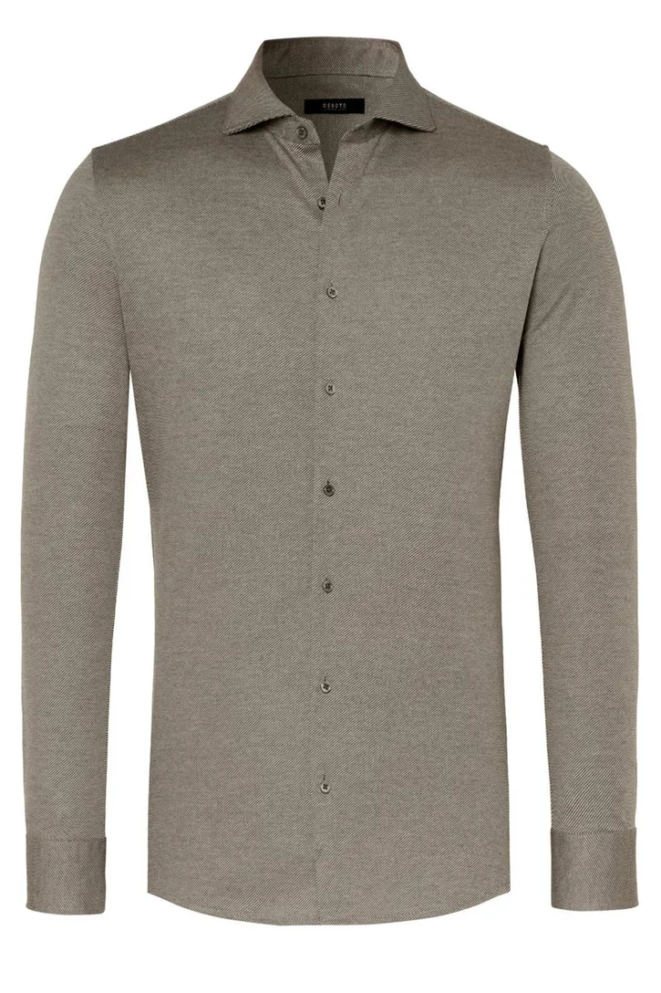 Zakelijk Desoto overhemd slim fit bruin effen katoen