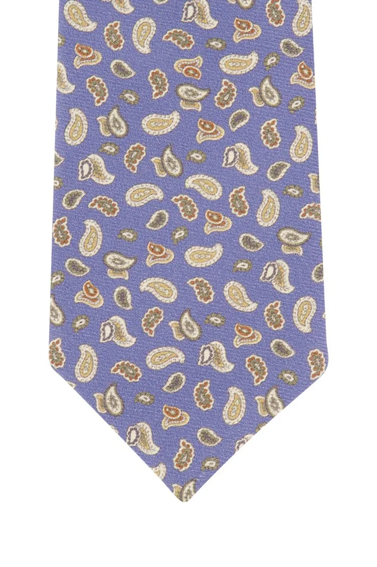 blauwe Profuomo stropdas beige paisley print